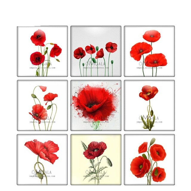 Cover Minders - Red Poppy Flowers - Glass Square – Diamond Painting Shoppe
