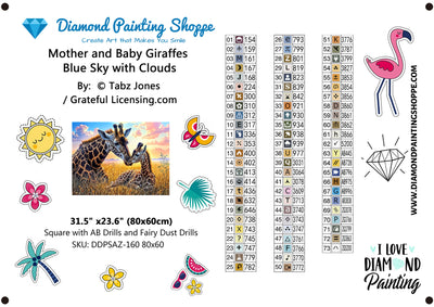Mother and Baby Giraffes Blue Sky with Clouds (MTO)