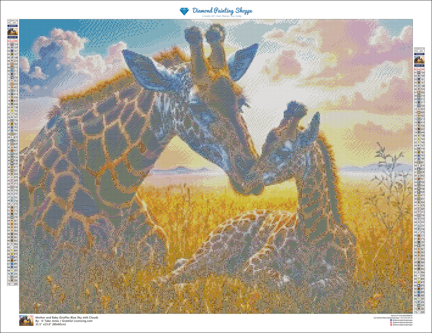 Mother and Baby Giraffes Blue Sky with Clouds (MTO)