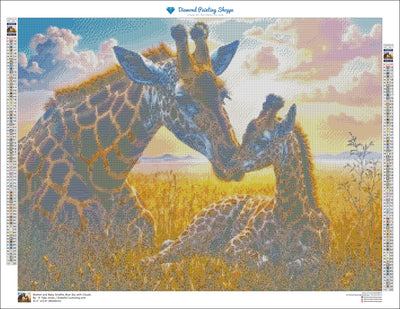 Mother and Baby Giraffes Blue Sky with Clouds (MTO)
