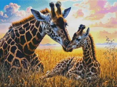 Mother and Baby Giraffes Blue Sky with Clouds (MTO)