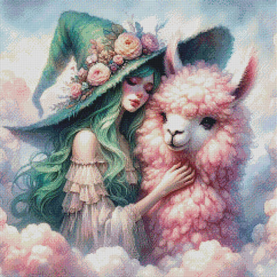 Whimsical Witch and Her Cotton Candy Alpaca  (MTO)