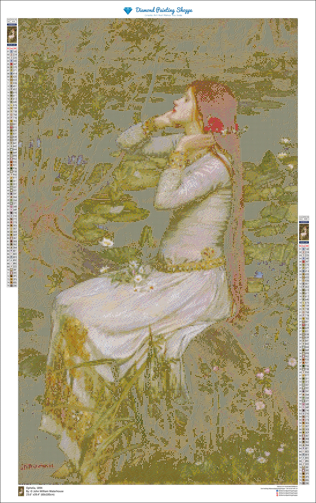 Ophelia, 1894 (MTO) -by: John William Waterhouse | Diamond