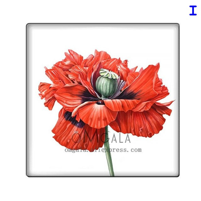 Cover Minders - Red Poppy Flowers - Glass Square