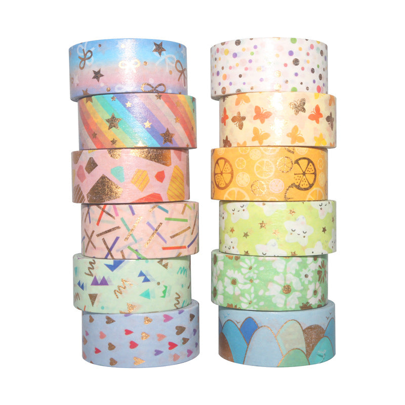 Colorful- Gold Foil Washi Tape Set - 12 Rolls