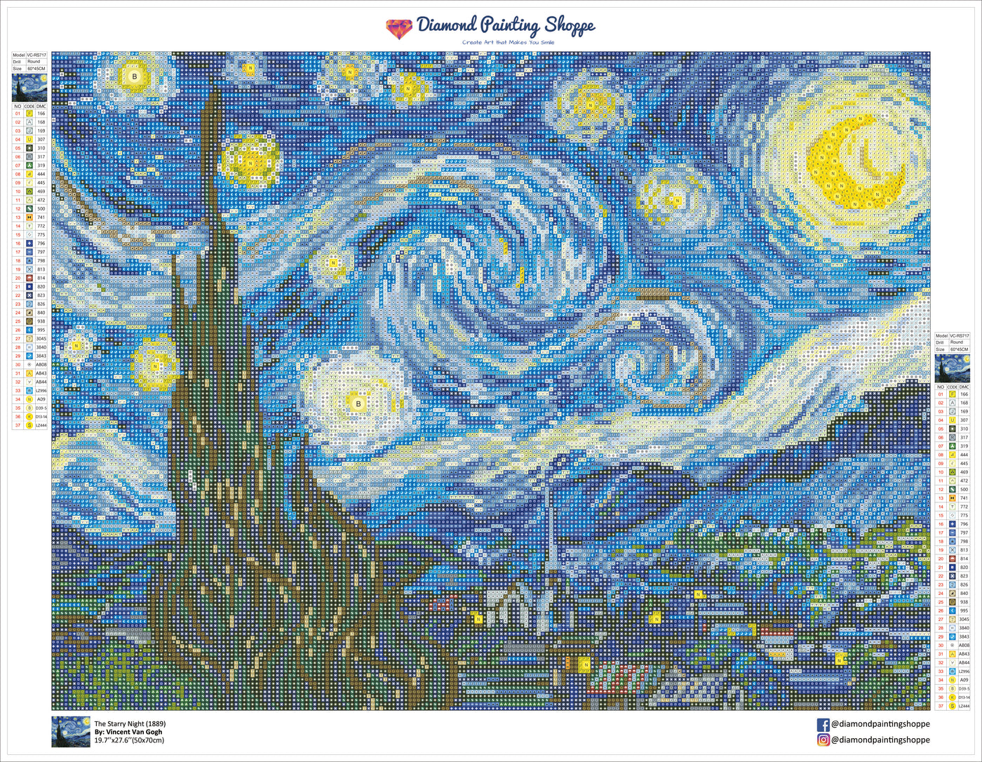 5D Diamond Painting Vincent Van Gogh – Starry Night - Full Image - Large  Size - Painting